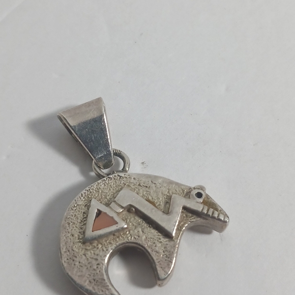 Native America Jewelry Pendant Heartline Bear Multi Stone Sterling Silver - Picture 2 of 6